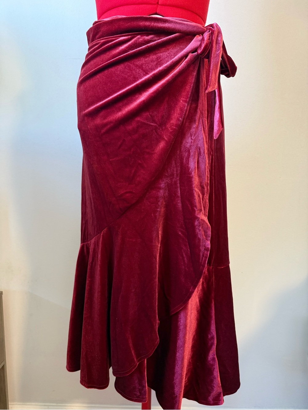 Land’s End Velvet Wrap Midi Skirt in Deep Burgundy - Like New (Worn Once)